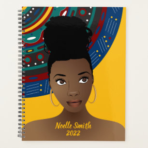 Black Woman, Tribal Inspired, Blue & Gold Planner
