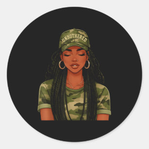 Black Woman Unbothered Locs Camo Girl Women Loc'd  Classic Round Sticker