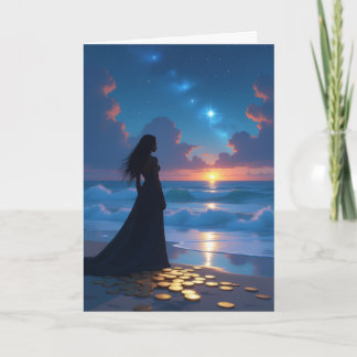 Black Woman Watching Sunset on the Beach – Serene Card