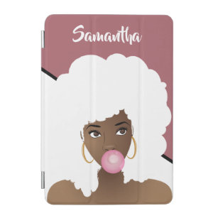 Black Woman, White Afro, Pink Bubblegum, Pink iPad Mini Cover