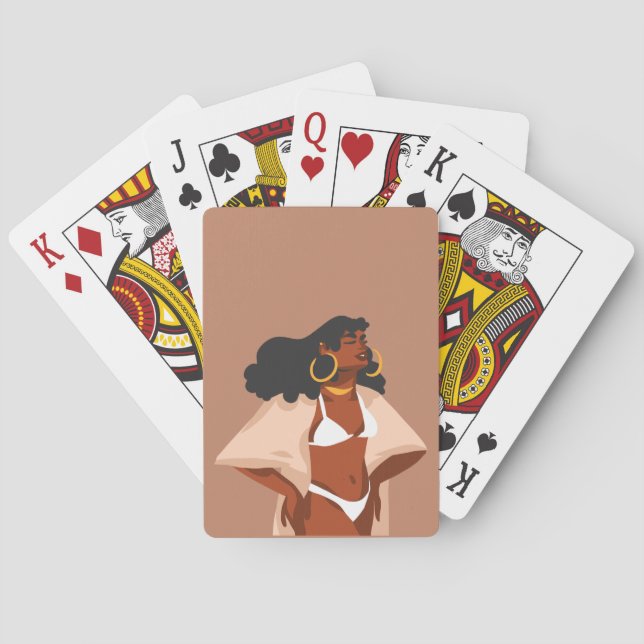 Black Woman, White Bikini, Beach Ready  Playing Cards (Back)