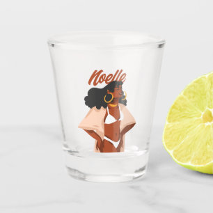 Black Woman, White Bikini, Beach Ready Shot Glass