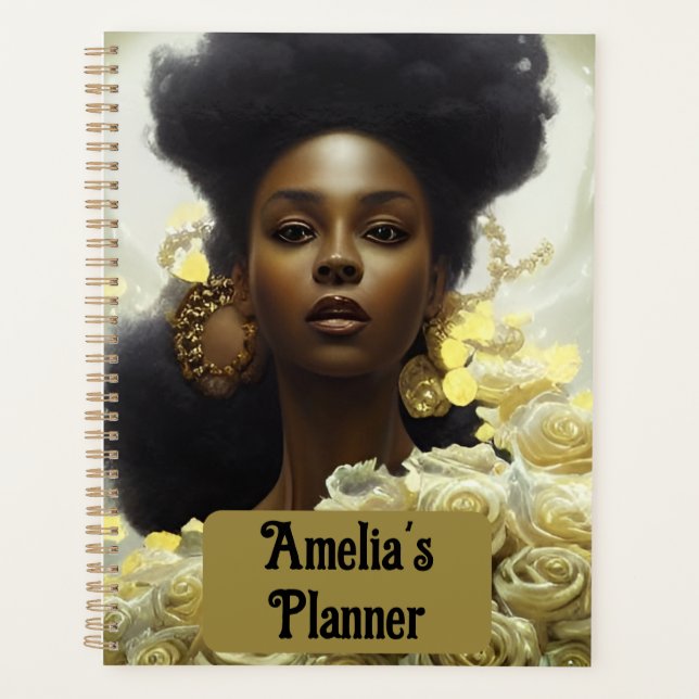 Black woman white roses and gold embellishments (Devant)