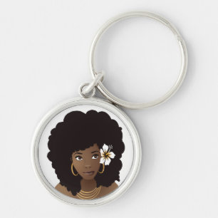 Black Woman With a Flower in Her Natural Hair Keychain