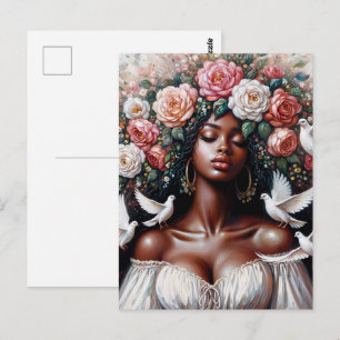Black Woman With Doves Floral Art Postcard