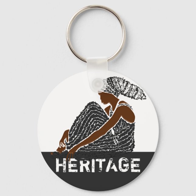 Black Woman with Head Wrap AFRICAN Heritage Keychain (Front)