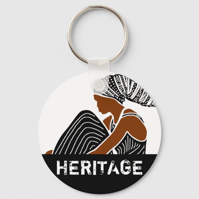 Black Woman with Head Wrap AFRICAN Heritage Keychain (Front)