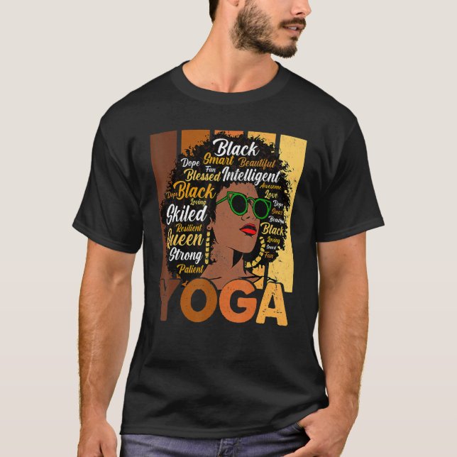 Black Woman Yoga Afro Melanin Cool Black History M T-Shirt (Front)