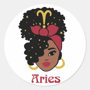 Black Woman Zodiac Aries Classic Round Sticker
