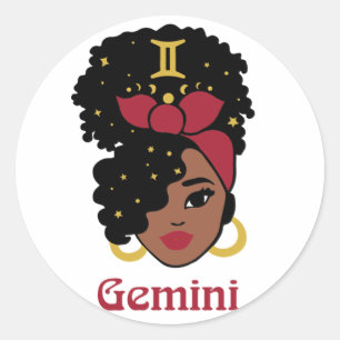 Black Woman Zodiac Gemini Classic Round Sticker