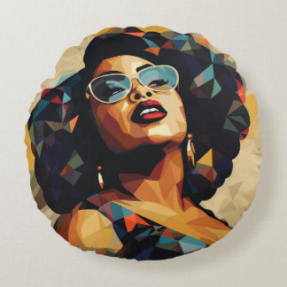 Black Womanhood: Cubist Artistry Round Pillow