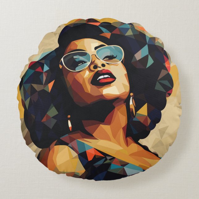Black Womanhood: Cubist Artistry Round Pillow (Front)