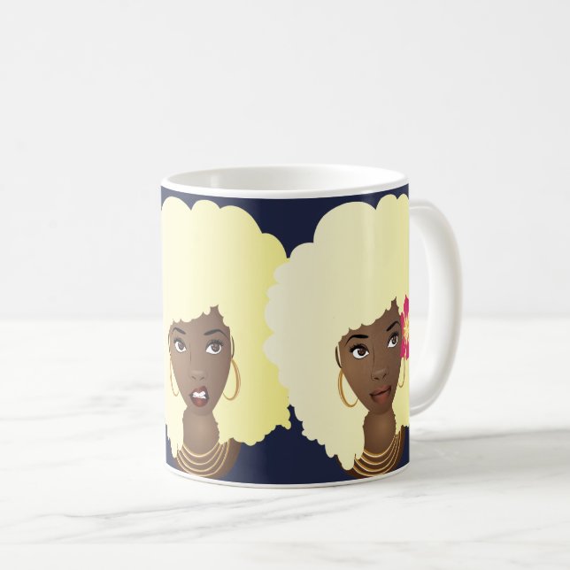 Black Women, Blonde Afro, Annoyed Flower Bubblegum Coffee Mug (Front Right)