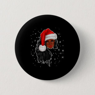 Black Women Christmas Santa Claus Afro American Fu 2 Inch Round Button