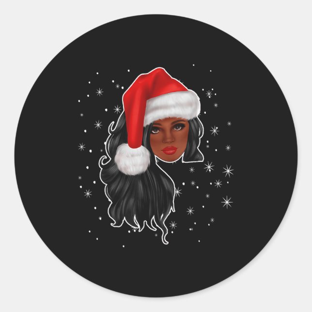 Black Women Christmas Santa Claus Afro American Fu Classic Round Sticker (Front)