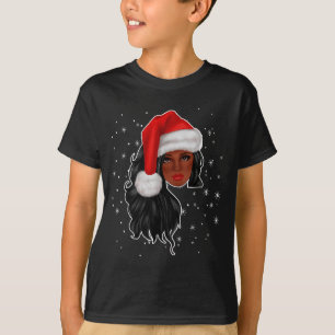 Black Women Christmas Santa Claus Afro American Fu T-Shirt