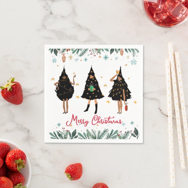 Black Women Dressed in Black Christmas Tree Party Napkin (Insitu)