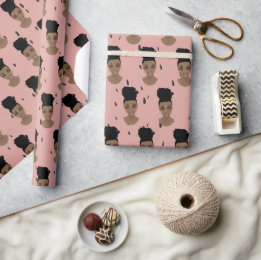 Black Women, Gold Shades, Black Dots, Blush Pink Wrapping Paper