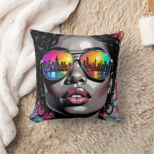 Black Women in Sunglasses in the City Throw Pillow
