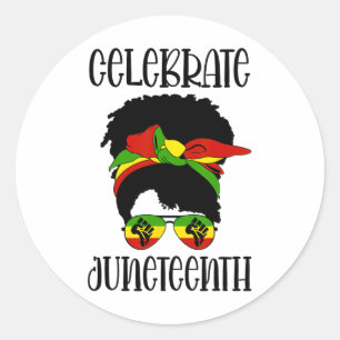 Black Women Messy Bun Juneteenth Celebrate Classic Round Sticker