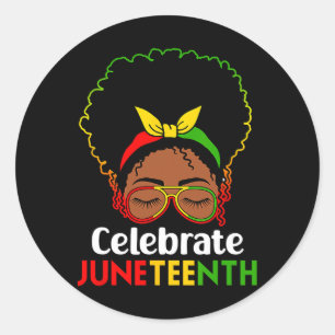 Black Women Messy Bun Juneteenth Celebrate Indepen Classic Round Sticker