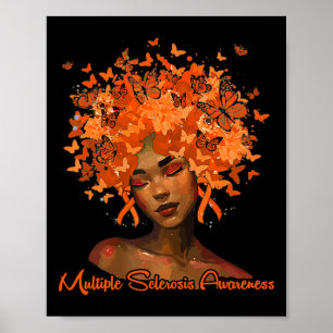 Black Women Queen Orange Ribbon Multiple Sclerosis Poster