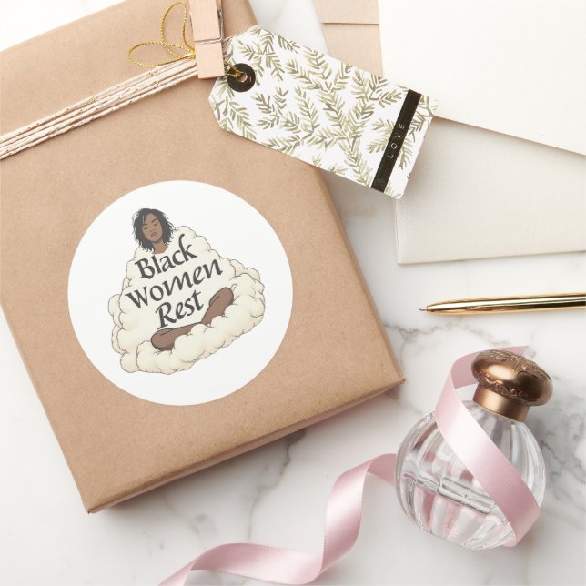 Black Women Rest Classic Round Sticker (Gifting)