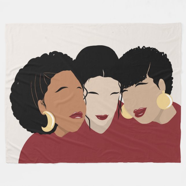 Black Women, Sister Friends Fleece Blanket (Front (Horizontal))