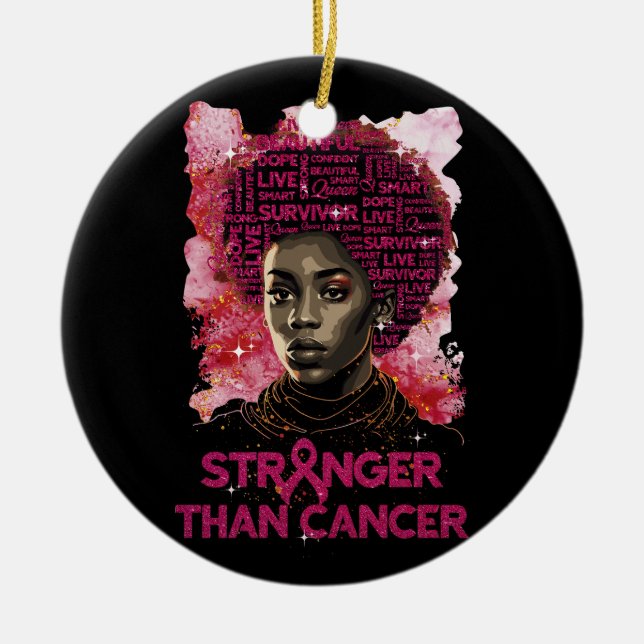 Black Women Stronger Than Breast Cancer Pink Ribbo Ceramic Ornament (Front)