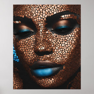 Black Womens Blue Copper Mosaic Face Wall Art