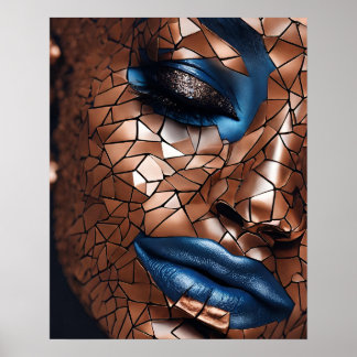 Black Womens Blue Copper Mosaic Face Wall Art 