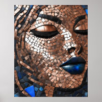 Black Womens Blue Copper Mosaic Face Wall Art