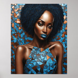 Black Womens Blue Copper Mosaic Face Wall Art