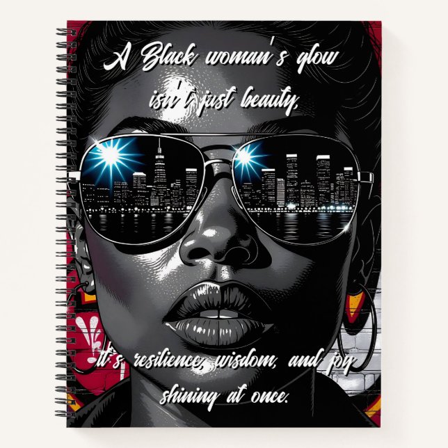 Black Women's Quote | City Skyline in Sunglasses Notebook (Front)