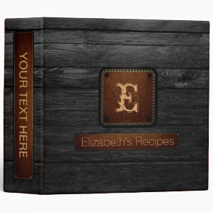 Black Wood Elegant Monogram Leather Look Binder