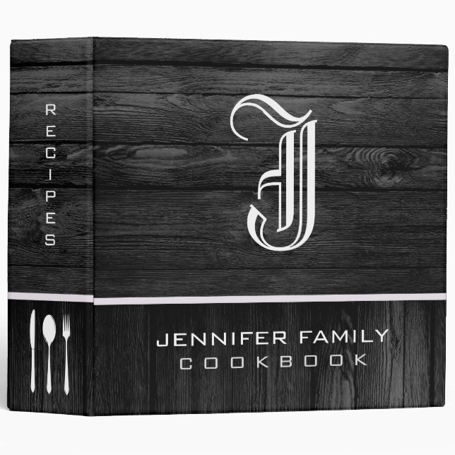 Black Wood Family Recipes Monogram Binder (Front/Spine)