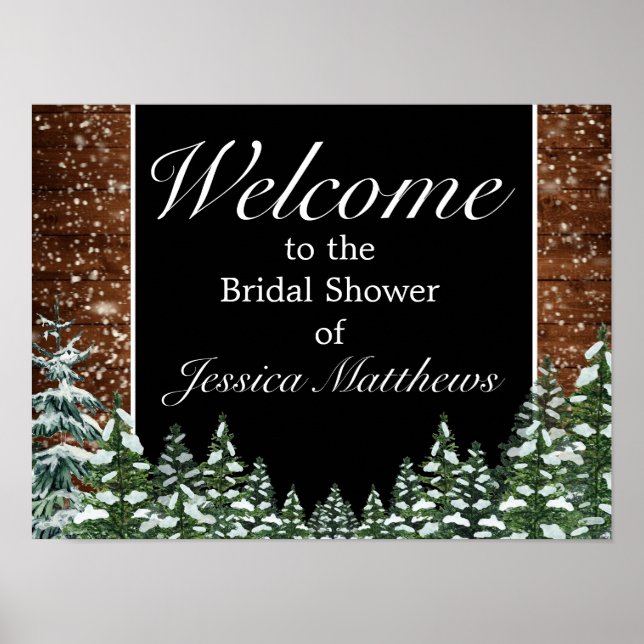 Black Wood & Forest Bridal Shower Welcome Sign (Front)