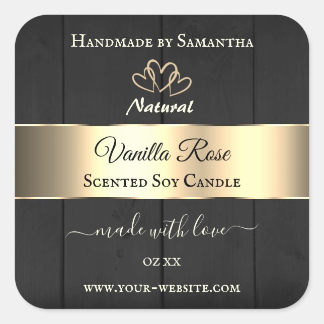 Black Wood Grain Gold Decor Product Labels Hearts (Front)