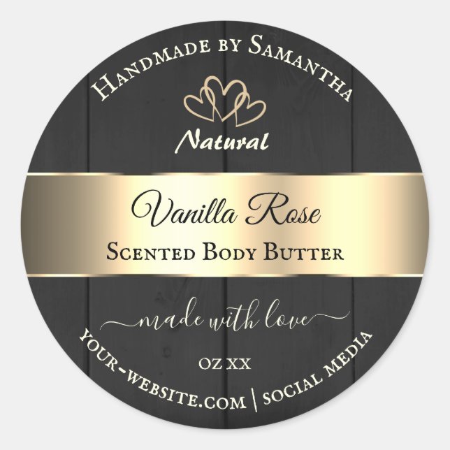 Black Wood Grain Gold Decor Product Labels Hearts (Front)