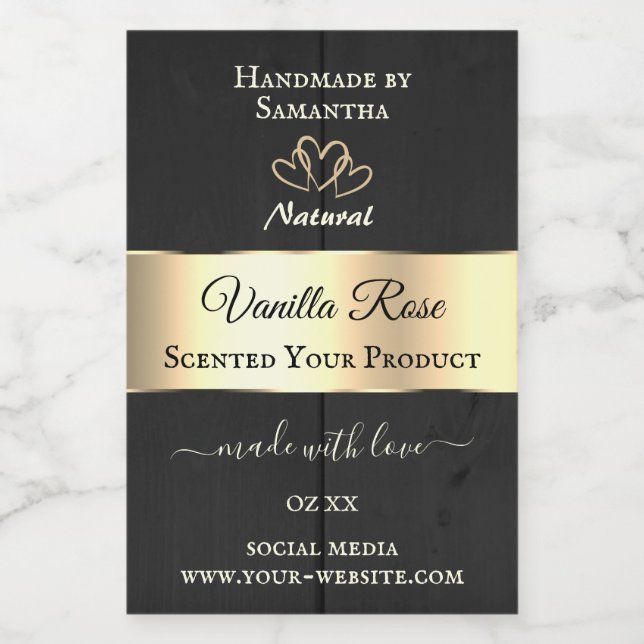 Black Wood Grain Gold Decor Product Labels Hearts (Single Label)