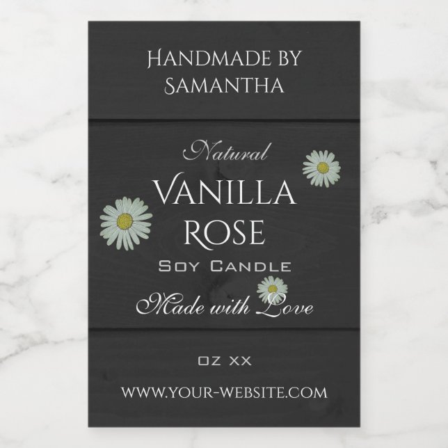 Black Wood Grain Product Packaging Labels Daisies (Single Label)