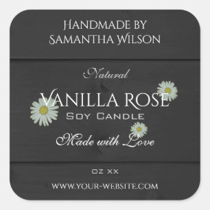Black Wood Grain Product Packaging Labels Daisies