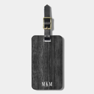 Black Wood Grain Textured Monogram Luggage Tag