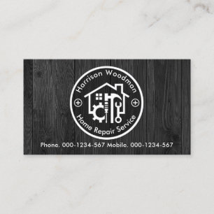 Black Wood Handyman Tools Circle Board Business Card