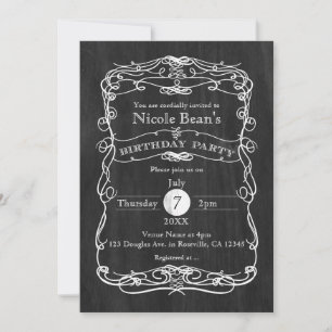 Black Wood White Vintage BIRTHDAY PARTY Invitation