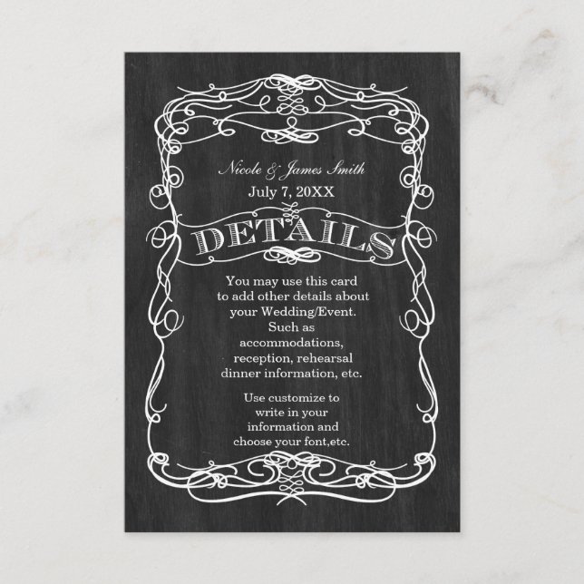 Black Wood & White Wedding DETAILS information Enclosure Card (Front)