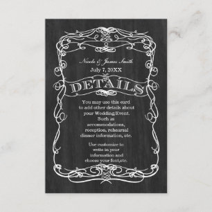 Black Wood & White Wedding DETAILS information Enclosure Card