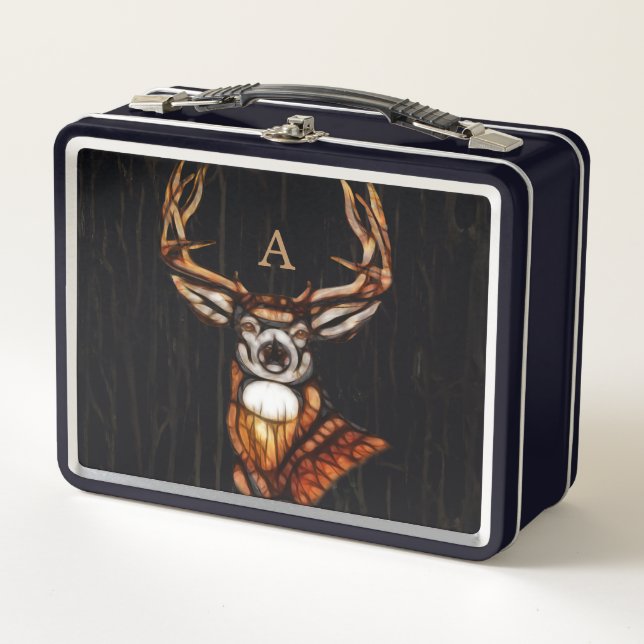 Black Wooden Wood Deer Rustic Country Personalized Metal Lunch Box (Front)