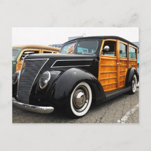 Black woodie car postcard
