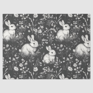 Black Woodland Bunny Botanical Pattern Tissue Paper